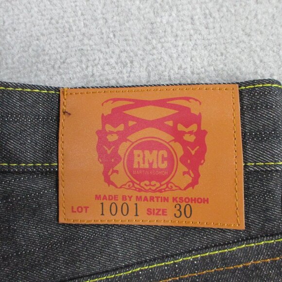 RMC Wave Jeans Mens 30 Tall 35" Inseam Black Embroidered Logo Flower Red Monkey - Picture 5 of 13